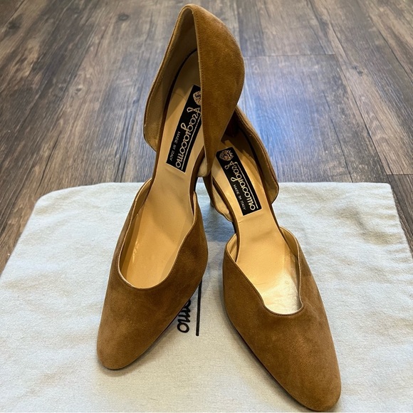 Fragiacomo Vintage High Heel Pumps Brown Suede Leather Slip On Round Toe Shoes 9 - Picture 6 of 15
